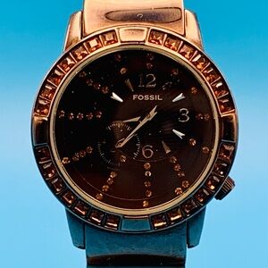 FOSSIL F2 ES-1861 Women’s Quartz Wristwatch Crystal Bezel All St Steel Working